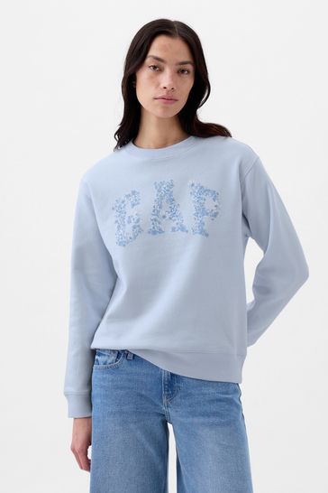 Buy Blue Logo Floral Print Fleece Sweatshirt from the Gap online shop