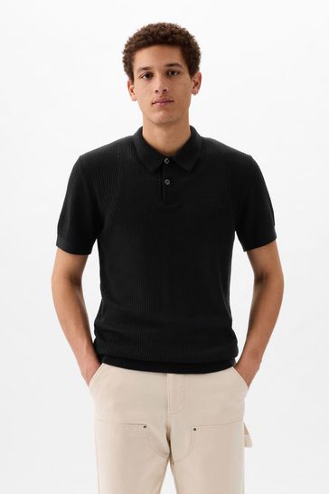Buy Black Textured Short Sleeve Polo Shirt from the Gap online shop