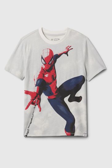 Buy White Spiderman Marvel Graphic Crew Neck Short Sleeve T-Shirt (4 ...