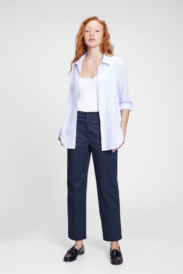 Buy Navy Blue High Waisted Girlfriend Trousers from the Gap online shop