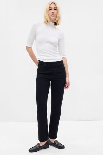 Buy Black High Waisted Cheeky Straight Fit Jeans from the Gap online shop