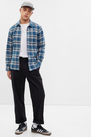 Buy Blue Check Long Sleeve Shirt in Standard Fit from the Gap online shop