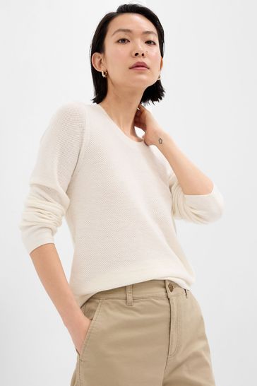 Buy Cream Relaxed Long Sleeve Crew Neck Jumper from the Gap online shop