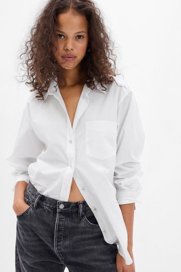 Buy White Rhinestone Button Oversized Shirt from the Gap online shop