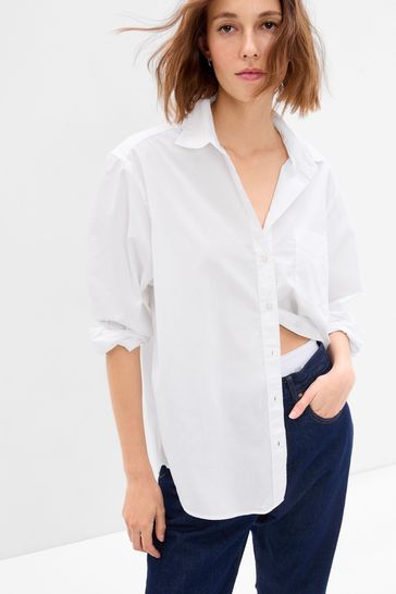 Buy White Organic Cotton Oversized Long Sleeve Shirt from the Gap ...
