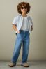 9-13 yrs Herringbone Cuban Collar Shirt in Blue/White - Image 1 of 1