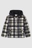 Removable-Hood Brushed Check Overshirt in Navy/White - Image 1 of 1
