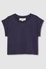 9-13 yrs Cotton-Jersey Cropped T-Shirt in Navy - Image 1 of 1