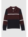 13-14 yrs Colour-Block Half-Zip Polo Shirt in Navy/Bordeaux/White - Image 1 of 1