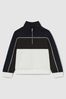 9-13 yrs Colour-Block Half-Zip Sweatshirt in Chocolate Brown/Navy/Off White - Image 1 of 1