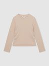 Cotton-Jersey Ruched Long-Sleeve T-Shirt in Tan - Image 1 of 1