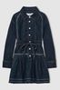 9-13 yrs Chambray Contrast-Stitch Flippy Dress in Blue - Image 1 of 1