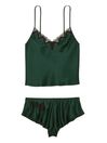 Botanical Green Satin Lace Trim Cami Set - Image 1 of 1