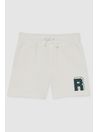 3-9 yrs Jersey Drawstring R Print Shorts in Off White/Forest Green - Image 1 of 1