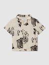 Relaxed Printed Cuban Collar Shirt in Off White/Black - Image 1 of 1