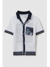 3-9 yrs Open-Stitch Embroidered Cuban Collar Shirt in White/Blue - Image 1 of 1