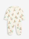 Ecru Leopard Print Zip Cotton Baby Sleepsuit - Image 1 of 1