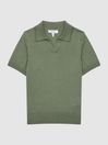 Merino Wool Open Collar Polo Shirt in Rosemary - Image 1 of 1