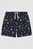Senior Beach Print Swim Shorts in Black - Image 1 of 1