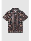 3-9 yrs Ornamental Print Cuban Collar Shirt in Dark Teal - Image 1 of 1