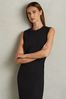 Ribbed Ruched Jersey Midi Dress in Navy - Image 1 of 1