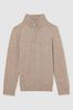 3-9 yrs Merino Wool Half-Zip Funnel Neck Jumper in Wheat Melange - Image 1 of 1