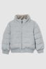 Herringbone Faux-Fur Collar Puffer Jacket in Soft Grey Melange - Image 1 of 1