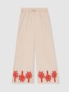 Cotton-Linen Palm Embroidery Trousers in Stone - Image 1 of 1