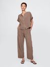 Brown 100% Cotton Crinkle Gauze Easy Barrel Trousers - Image 1 of 1