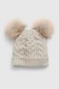 Cream Toddlers Double-Pom Cable-Knit Beanie - Image 1 of 1