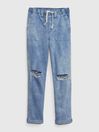 Blue Distressed Knee Mid Rise Pull On Easy Jeans - Image 1 of 1