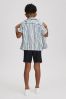 9-13 yrs Striped Cuban Collar Shirt in White/Blue - Image 1 of 1