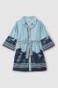 13-14 yrs Cotton-Linen Flared Sleeve Dress in Blue Print - Image 1 of 1