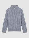 3-9 yrs Cashmere Knitted Half-Zip Funnel Neck Jumper in Isla Blue - Image 1 of 1