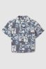 Cotton Blend Collage Cuban Collar Shirt in Airforce Blue - Image 1 of 1