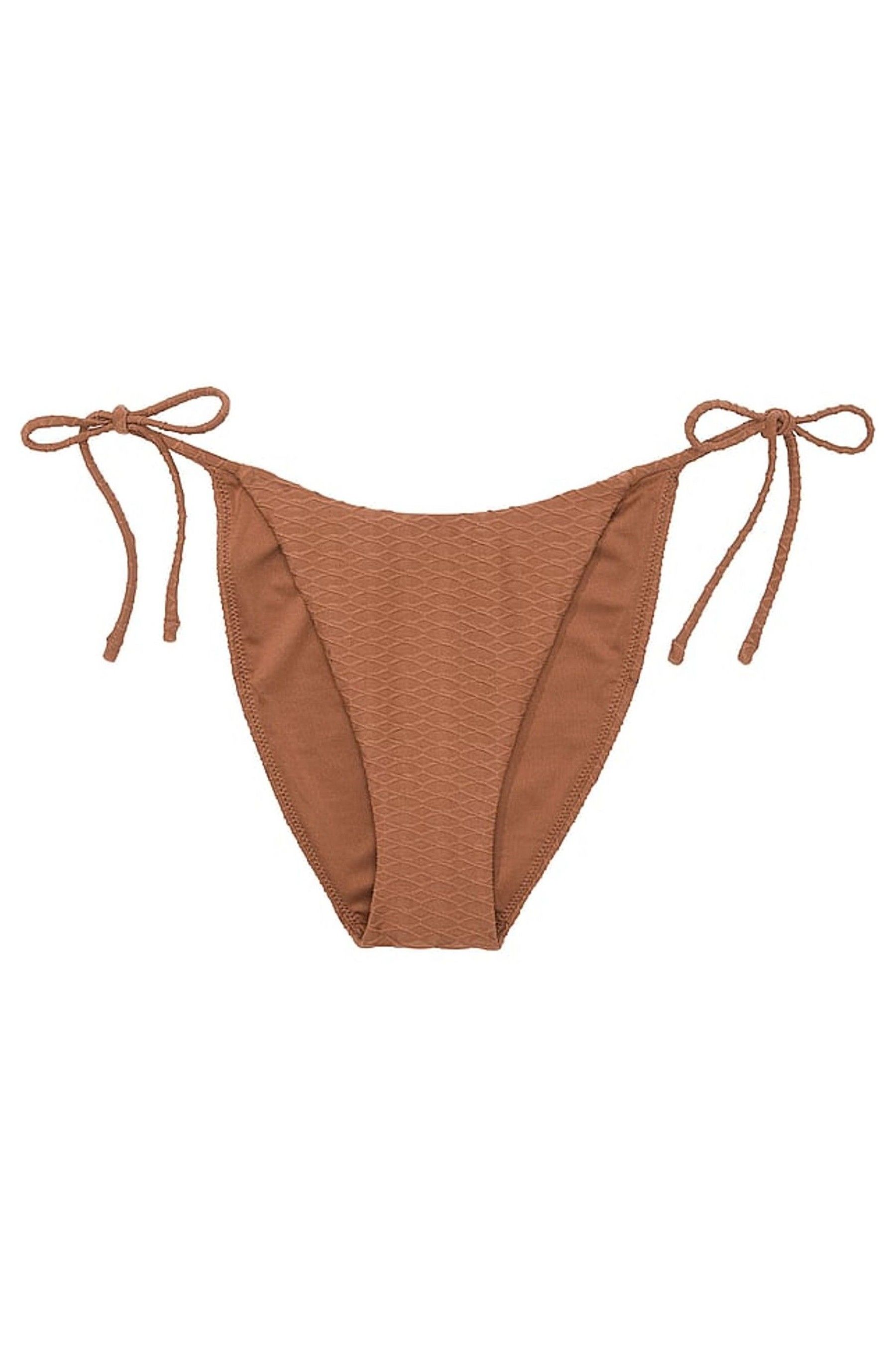 Caramel Brown Fishnet Tie Side High Leg Swim Bikini Bottom - Image 1 of 1