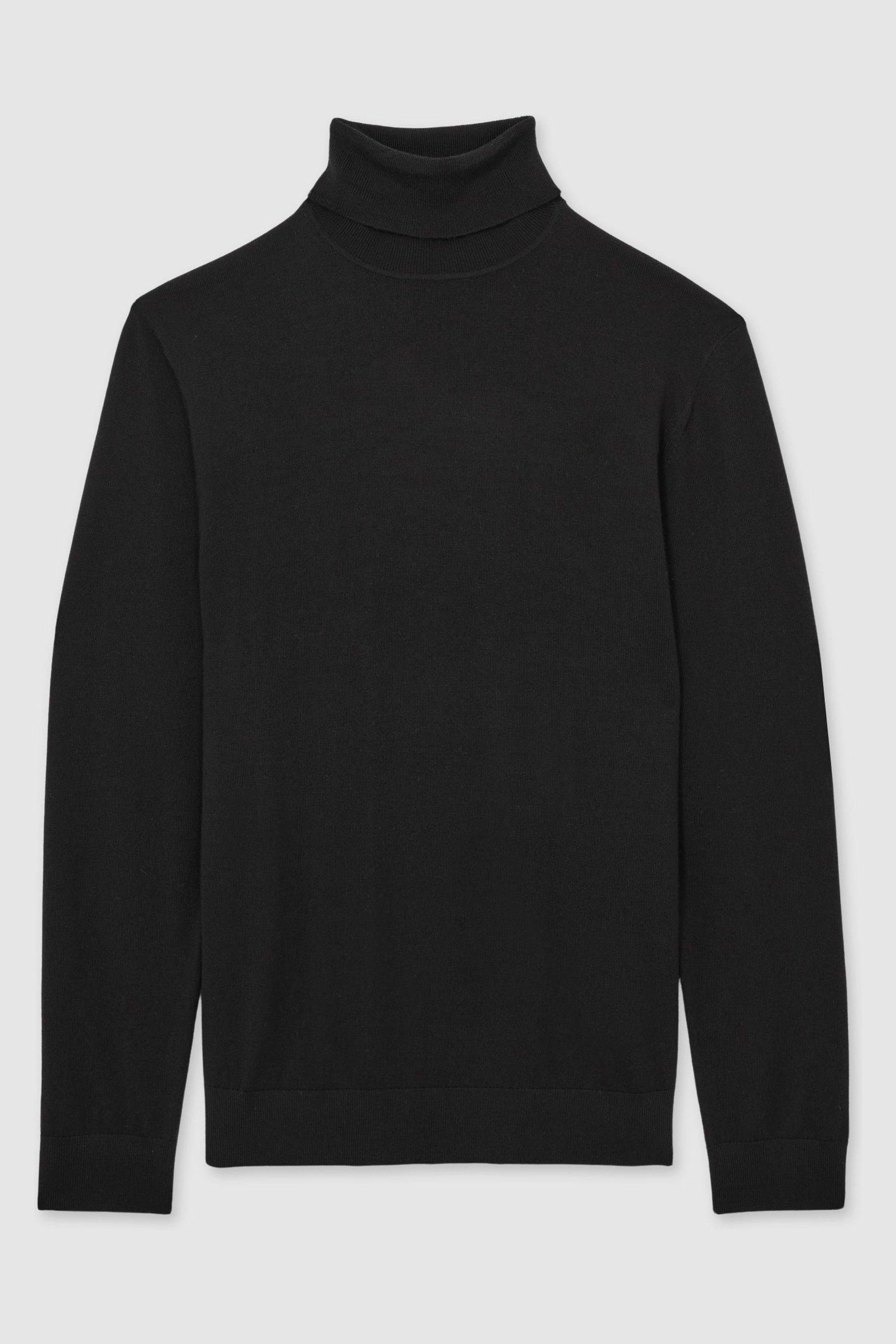 Slim Fit Merino Wool Roll Neck Jumper in Black - Image 1 of 1