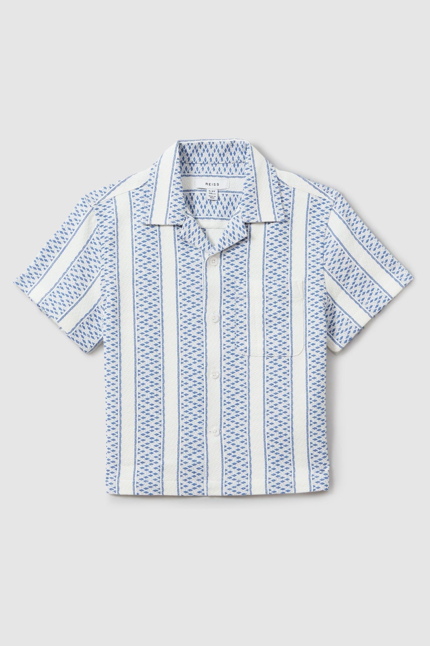 9-13 yrs Herringbone Cuban Collar Shirt in Blue/White - Image 1 of 1
