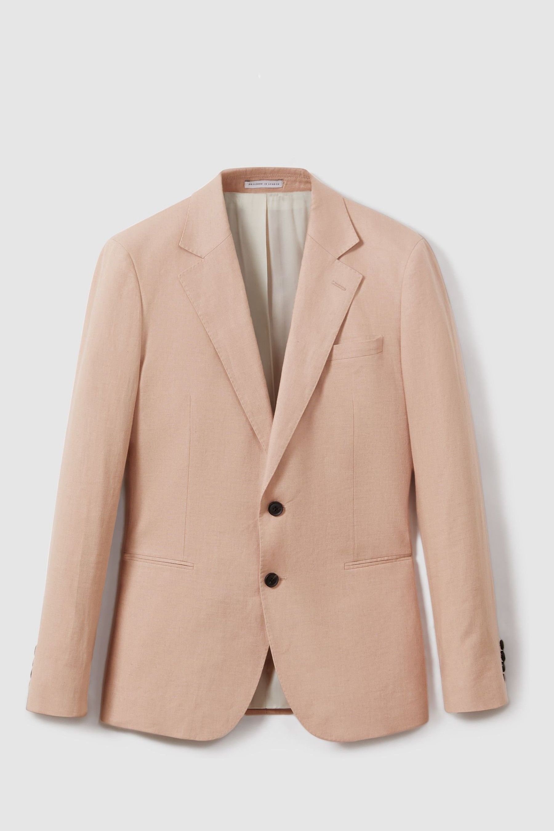 Single-Breasted Linen Suit Blazer Slim Fit in Pink - Image 1 of 1
