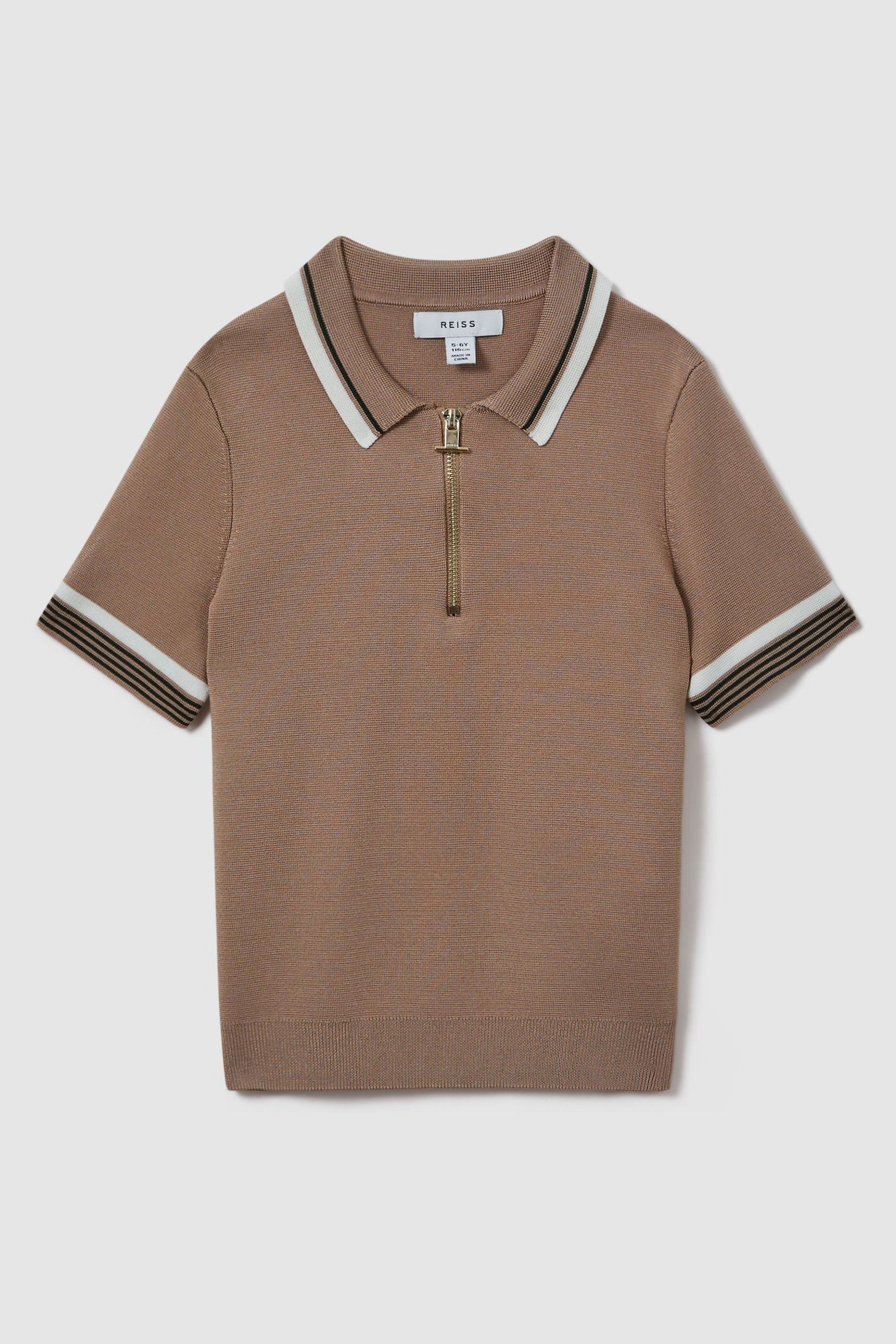 9-13 yrs Half-Zip Polo Shirt in Warm Taupe - Image 1 of 1