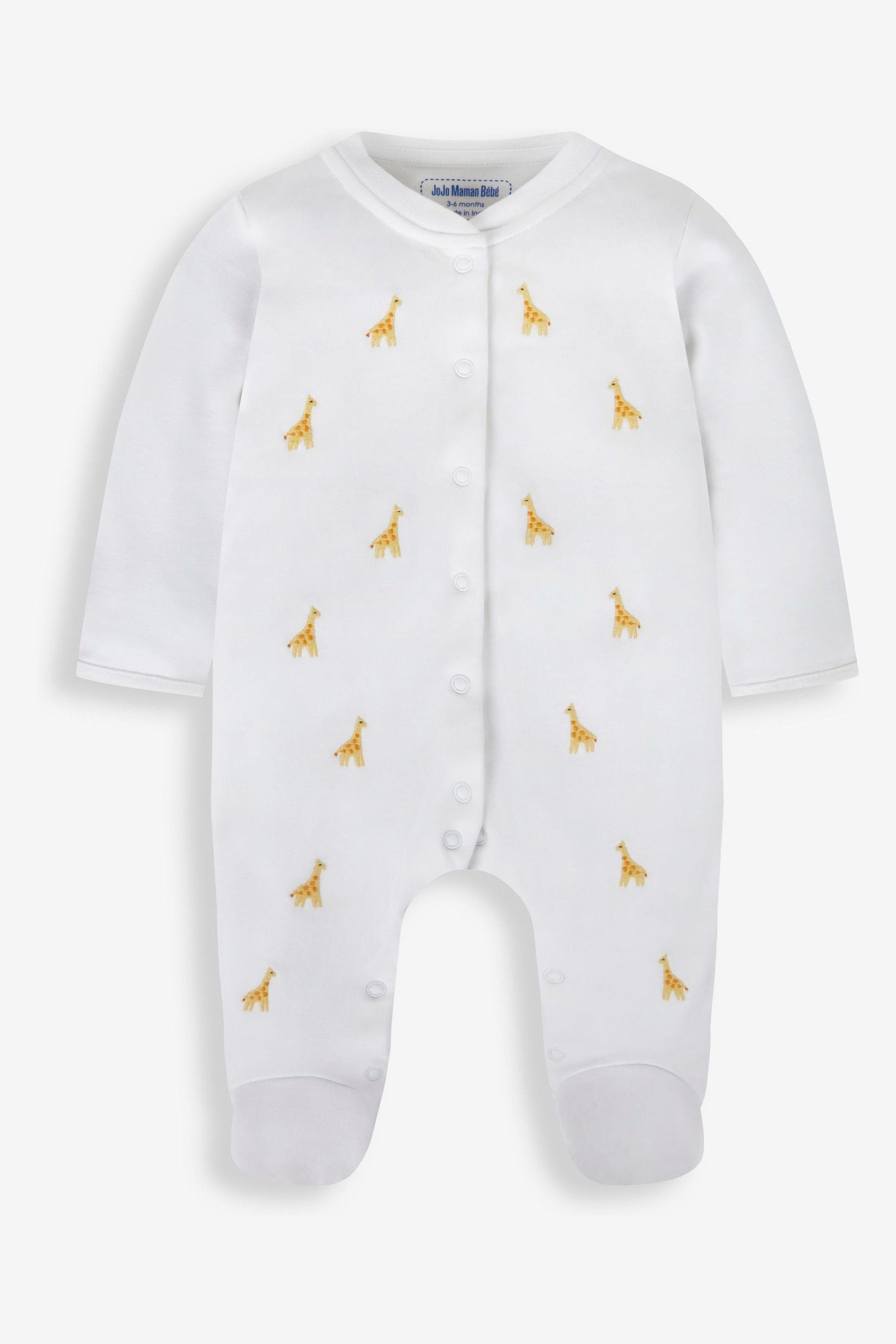 Giraffe Embroidered Cotton Baby Sleepsuit - Image 1 of 1