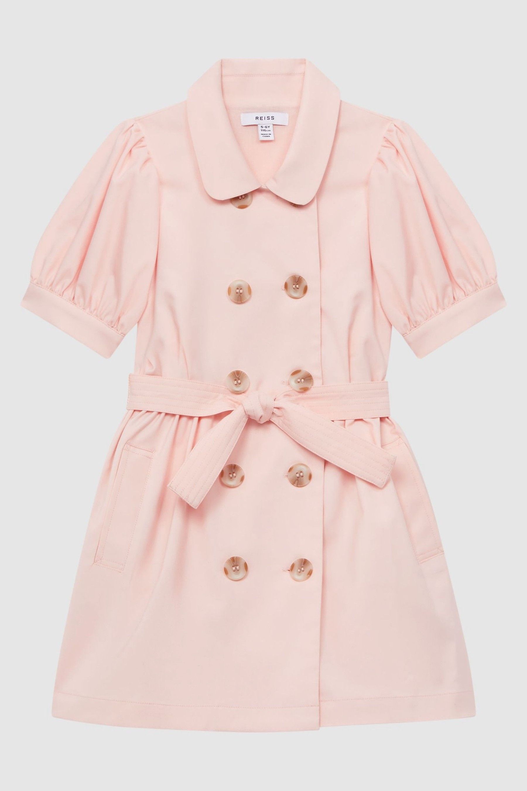 Puff Sleeve Belted Dress in Pink - Image 1 of 1