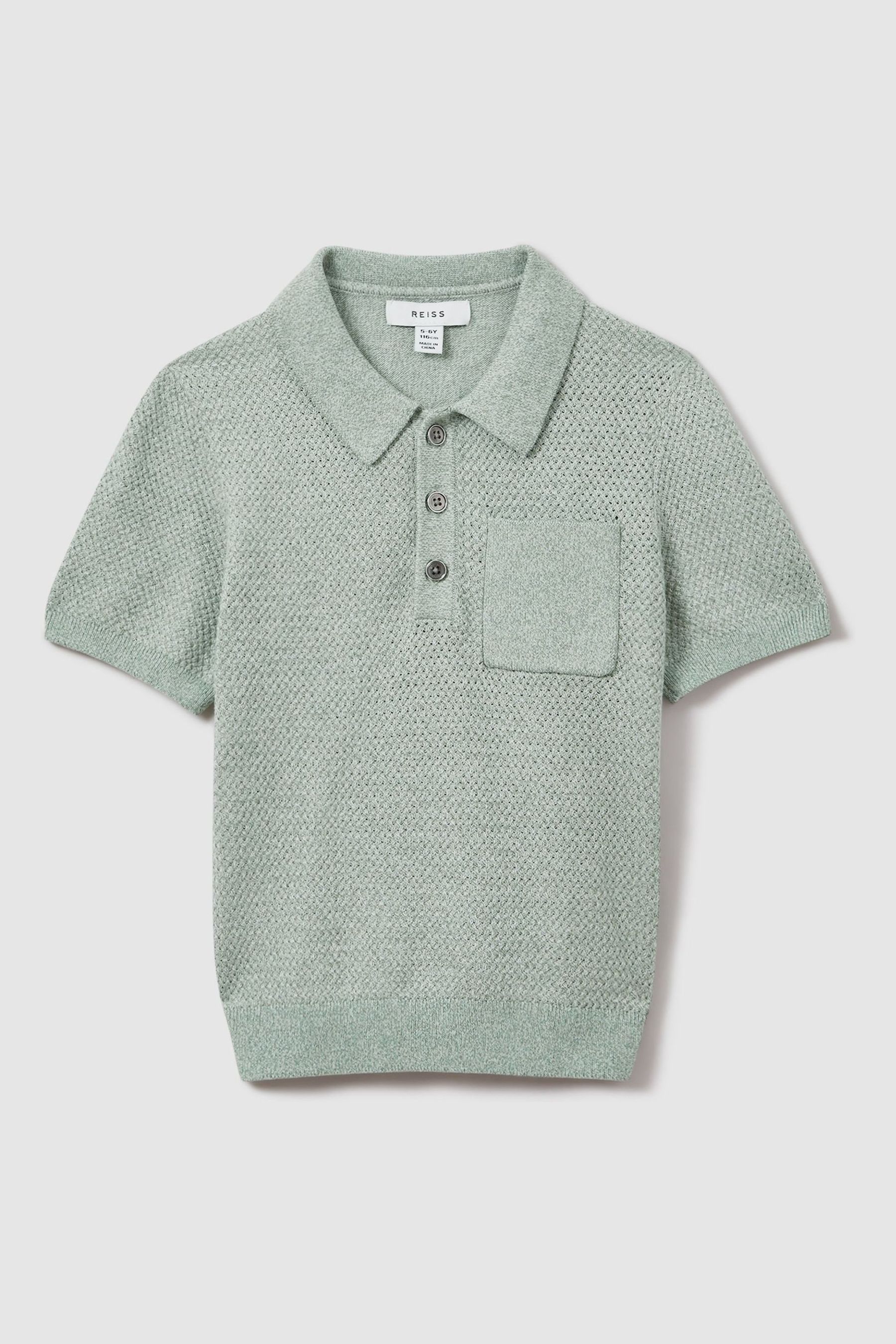 9-13 yrs Textured Cotton Polo Shirt in Sage Melange - Image 1 of 1