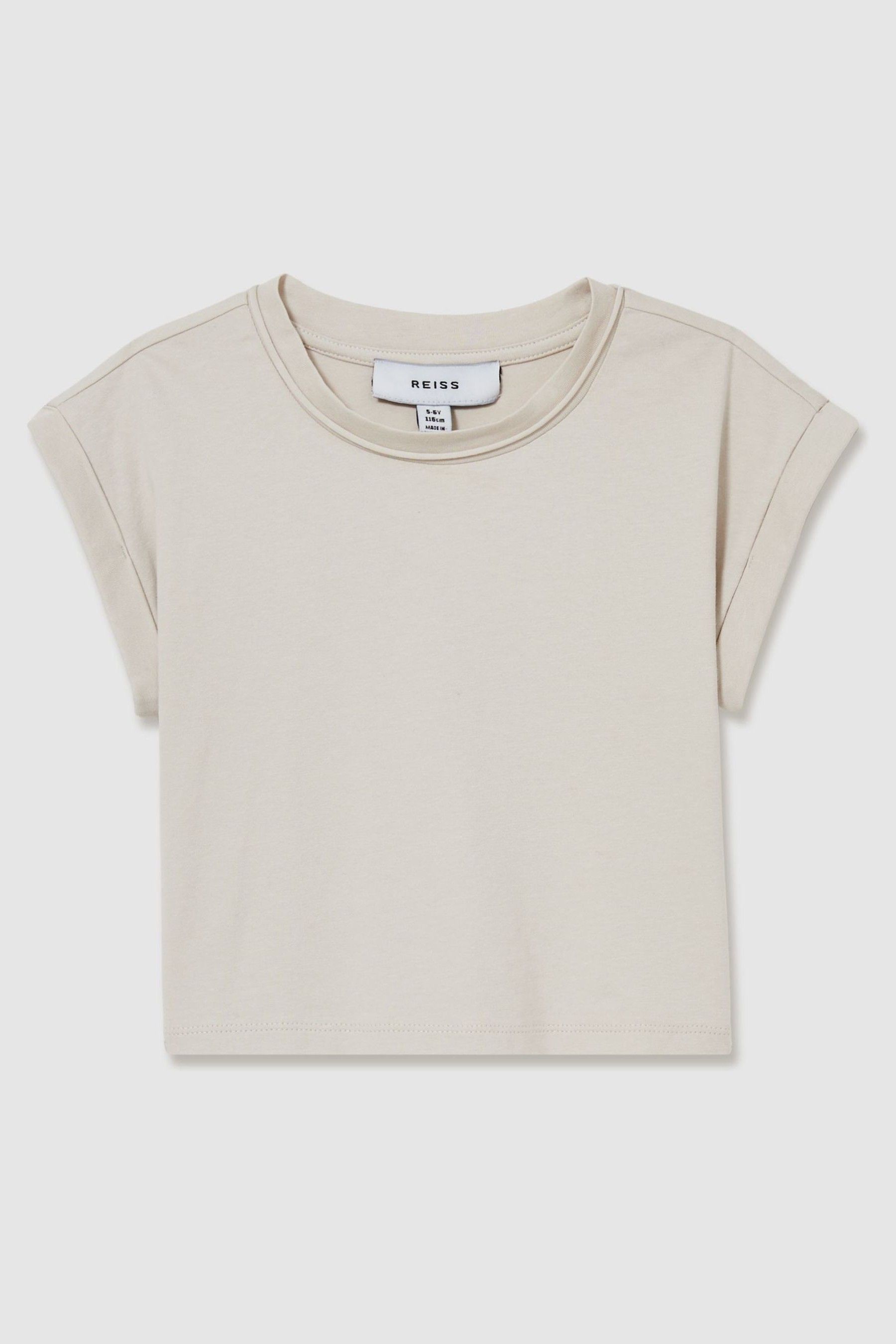 9-13 yrs Cotton-Jersey Cropped T-Shirt in Taupe - Image 1 of 1