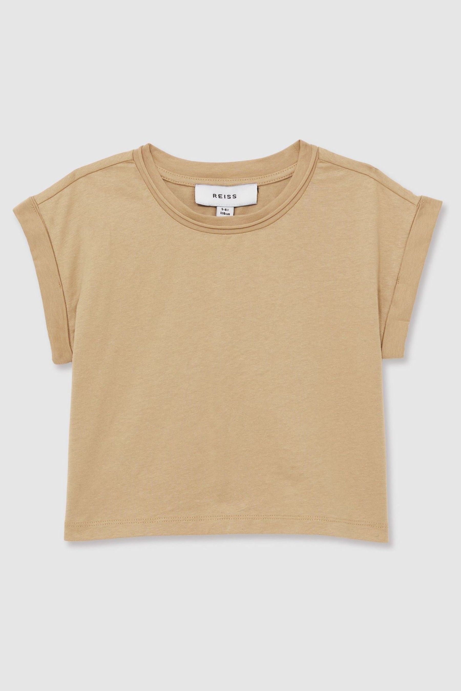 9-13 yrs Cotton-Jersey Cropped T-Shirt in Camel - Image 1 of 1