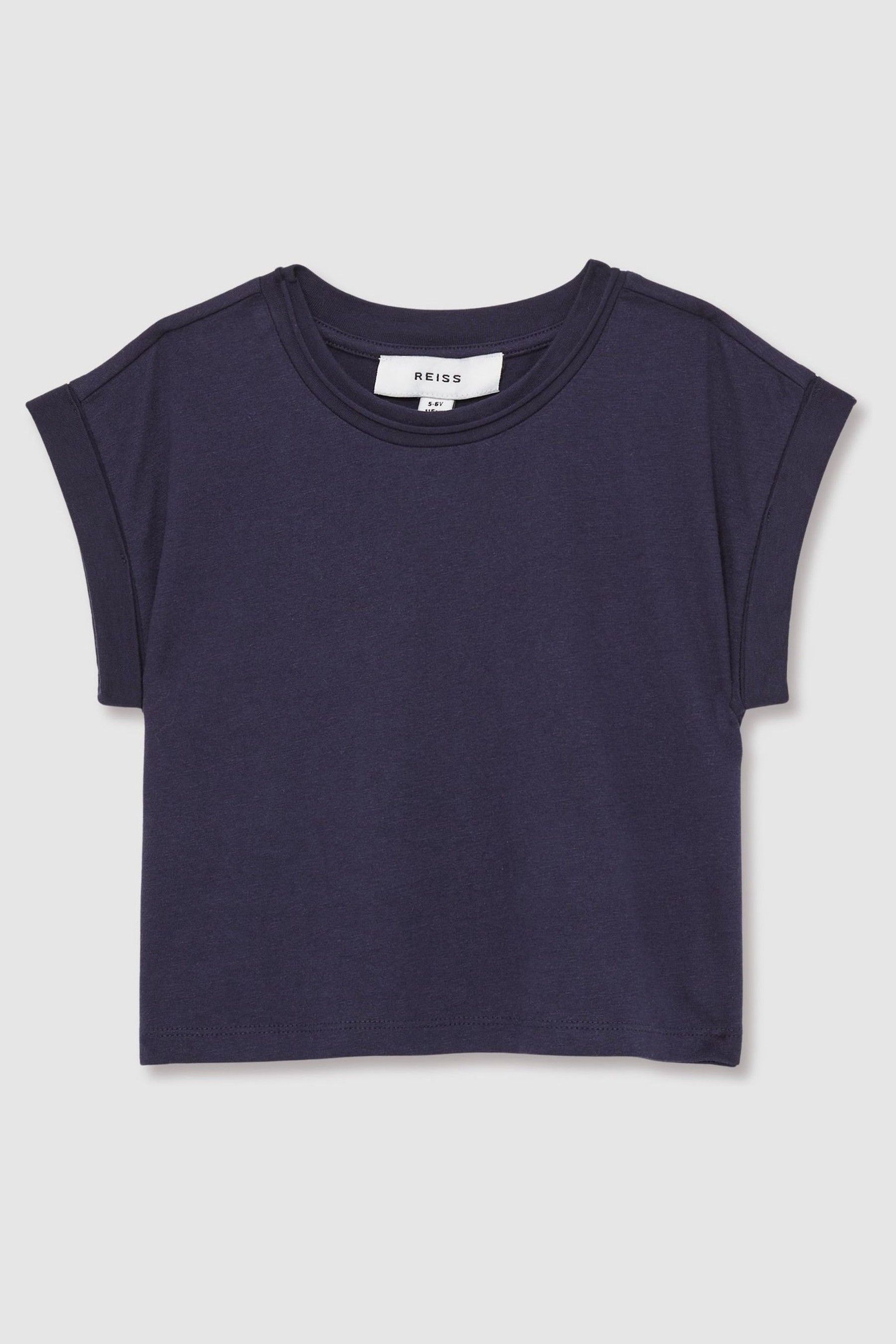 9-13 yrs Cotton-Jersey Cropped T-Shirt in Navy - Image 1 of 1