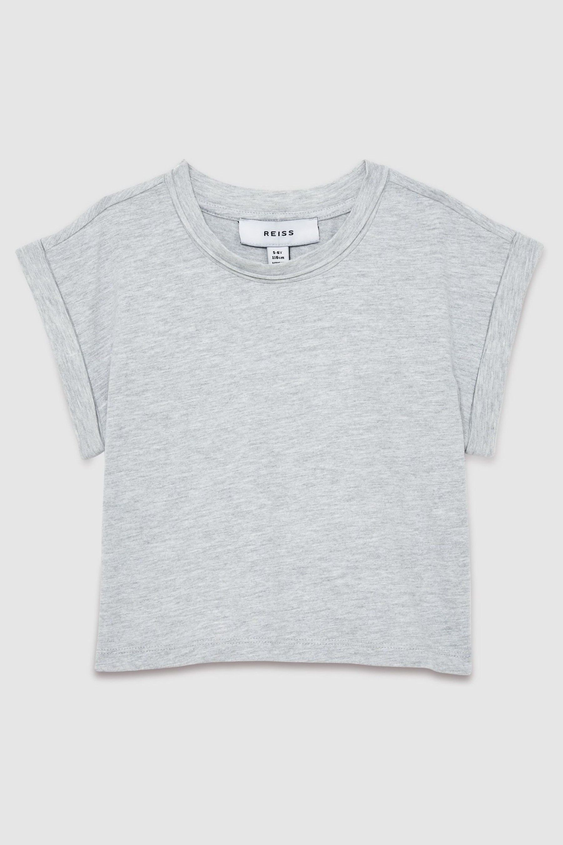 9-13 yrs Cotton-Jersey Cropped T-Shirt in Grey - Image 1 of 1