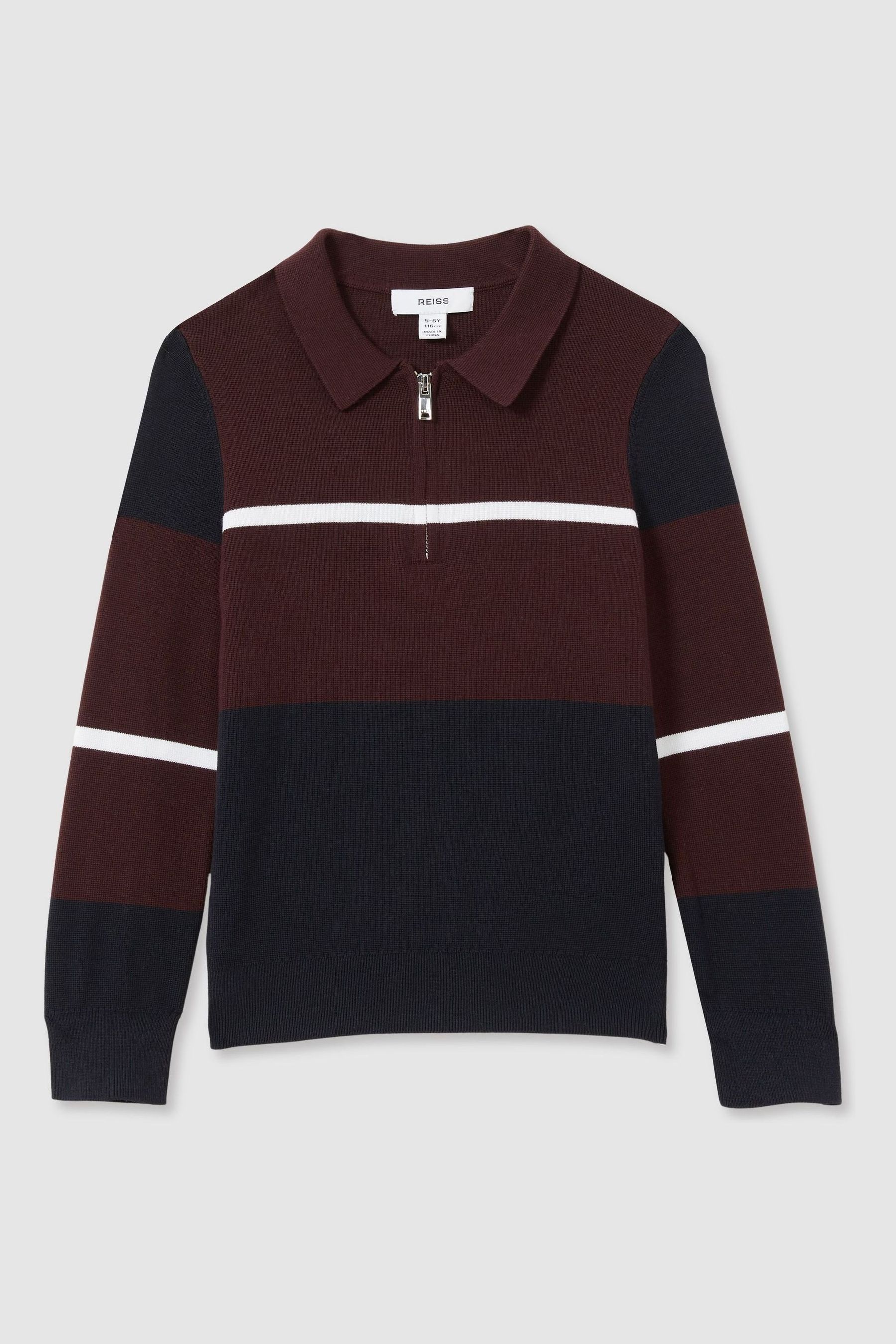 13-14 yrs Colour-Block Half-Zip Polo Shirt in Navy/Bordeaux/White - Image 1 of 1
