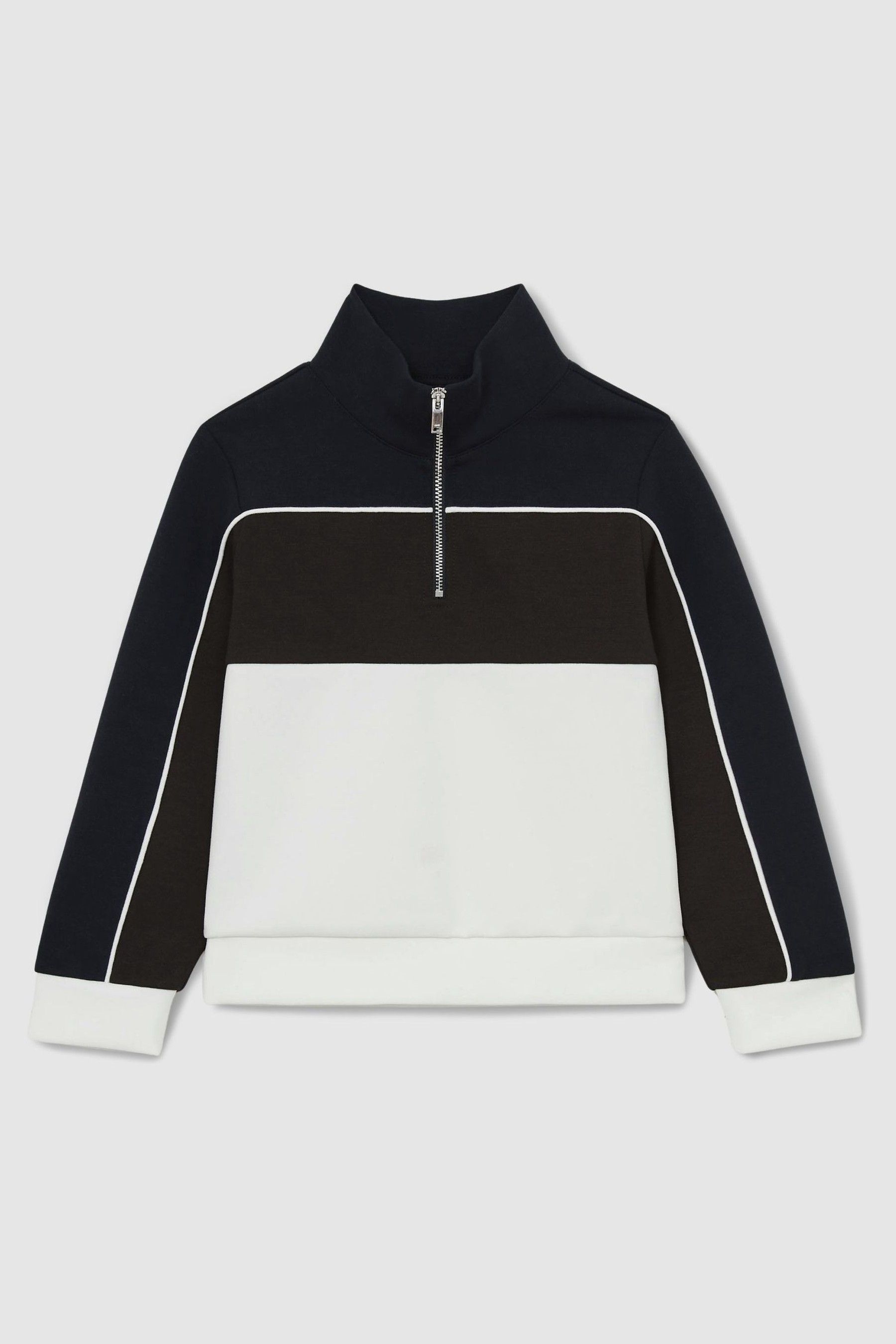 9-13 yrs Colour-Block Half-Zip Sweatshirt in Chocolate Brown/Navy/Off White - Image 1 of 1