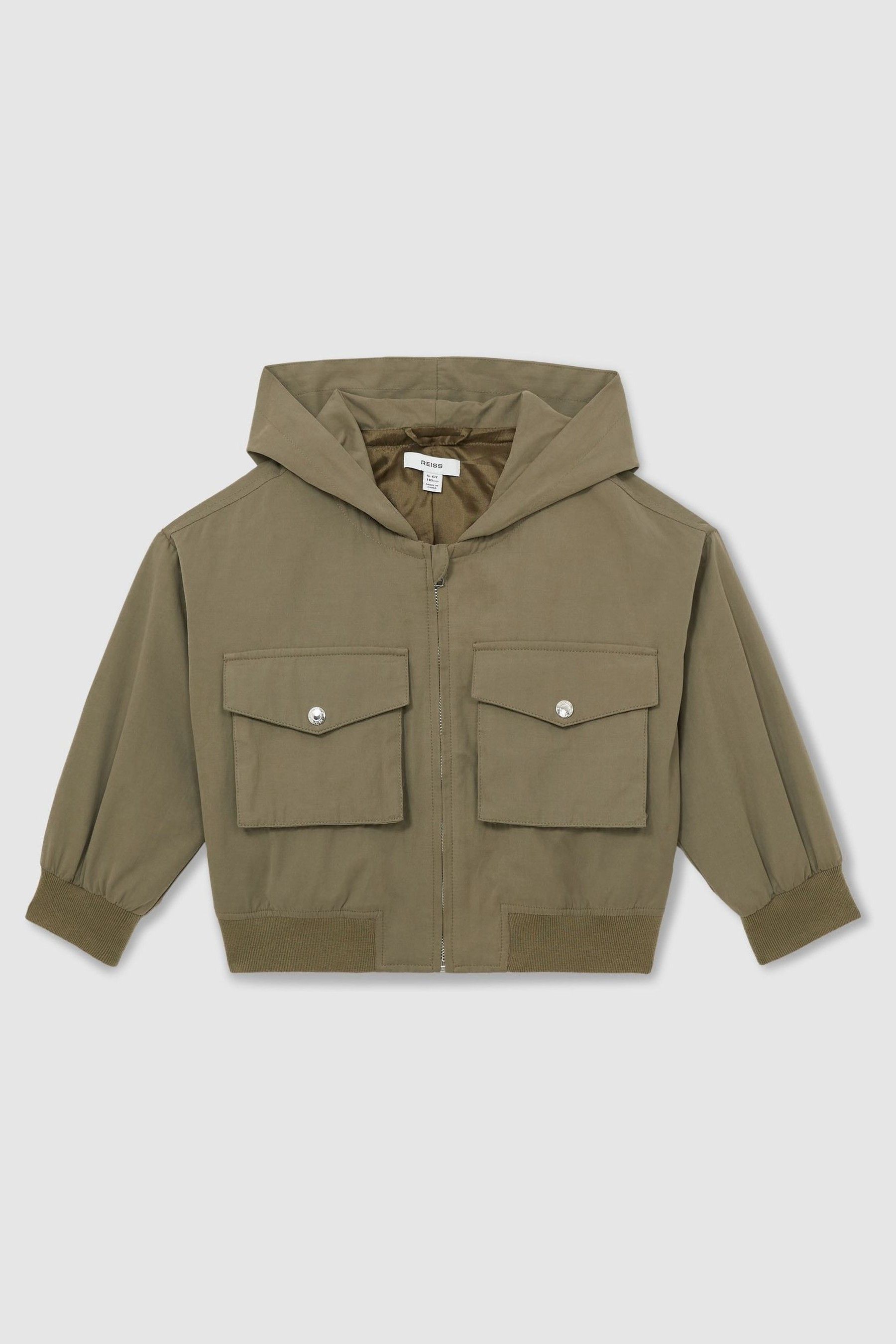 Hooded Utility Bomber Jacket in Khaki - Image 1 of 1